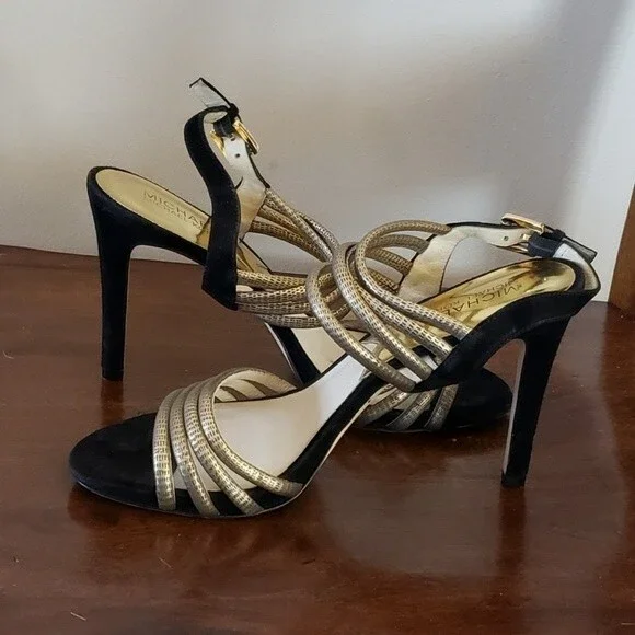 Michael Michael Kors Cameron Black & Gold Women's Heels Size 9 - Picture 3 of 10